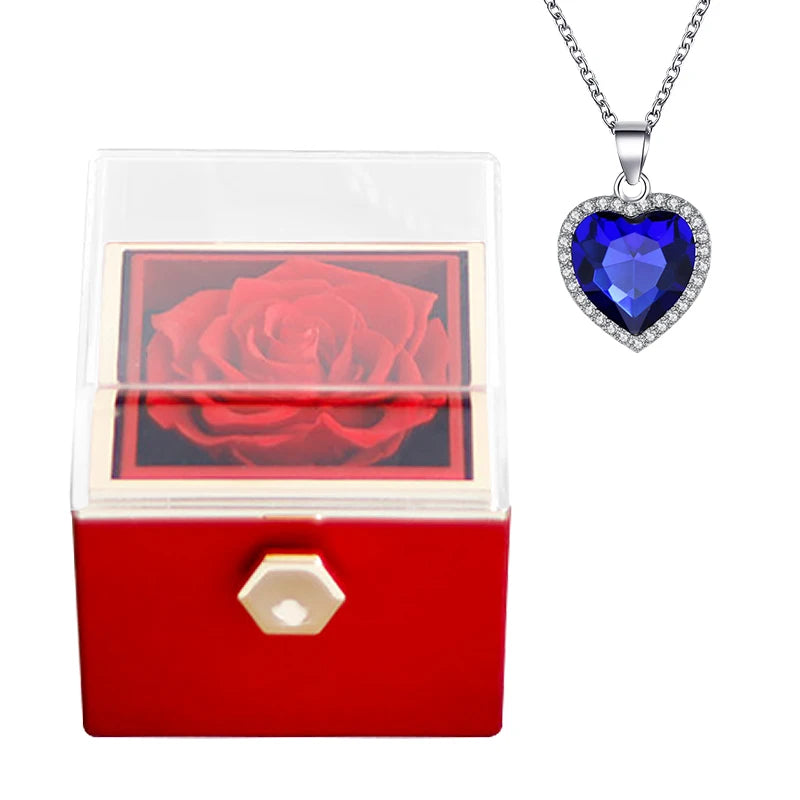 Rotating Preserved Eternal Rose Necklace Gift Box Set