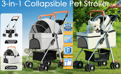 Portable Foldable Pet Dog Cat Stroller Carrier Food Water Bowl Set