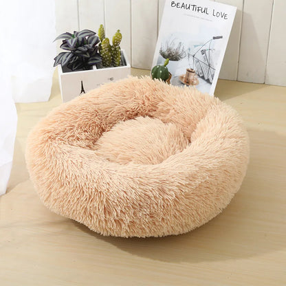 S-XL Pet Cat Dog Round Soft Long Plush Beds Cushion Mat Sleeping Sofa