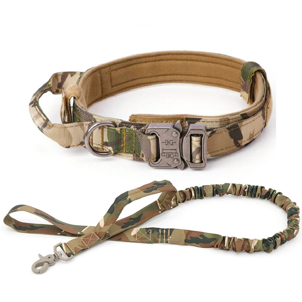 M-XL Pet Dog Tactical Collar With Lead Rope Leash Nylon Handle