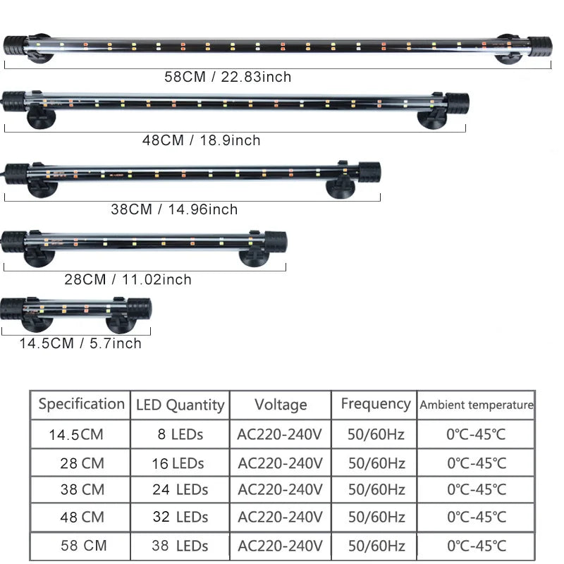 14-58CM Aquarium Fish Tank Submersible Waterproof LED Light Lamp