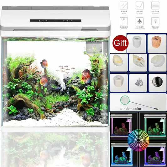 Plexiglass Desktop Smart Fish Tank Aquarium Filter Silent Feeding Box LED Light