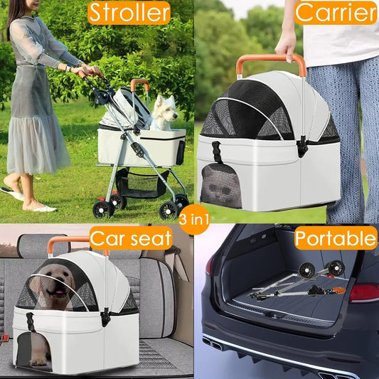 Portable Foldable Pet Dog Cat Stroller Carrier Food Water Bowl Set