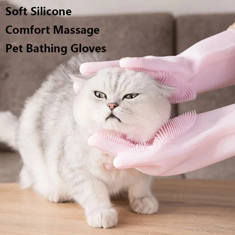 Silicon Pet Dog Cat Grooming Cleaning Bathing Shampoo Gloves Brush