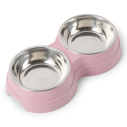 Pet Dog Cat Stainless Steel Double Food Water Bowls