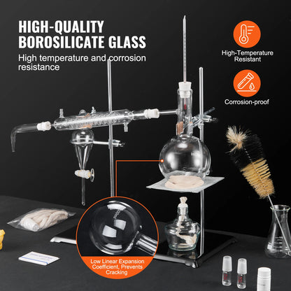 Essential Oil Distillation Kit 500/1000ML Glassware with Alcohol Lamp, 24/40 Joint