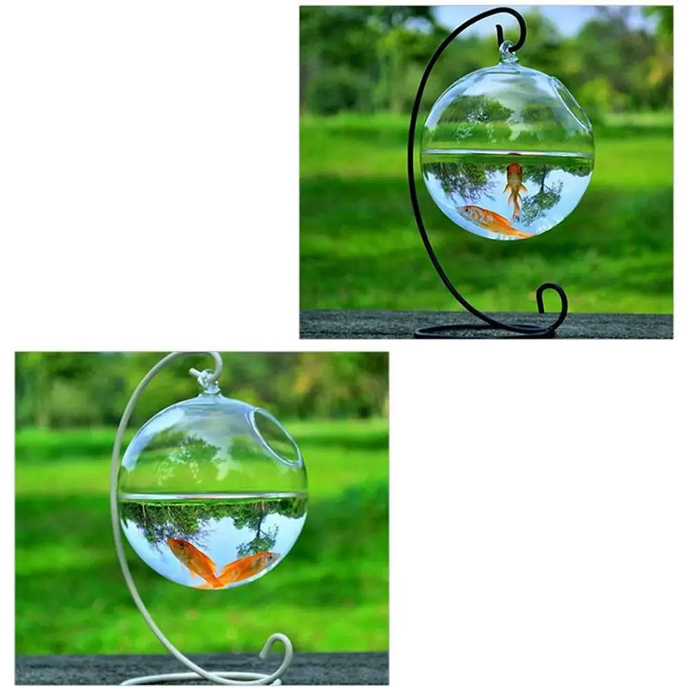 Hanging Glass Vase Aquarium Fish Tank With Rack Holder