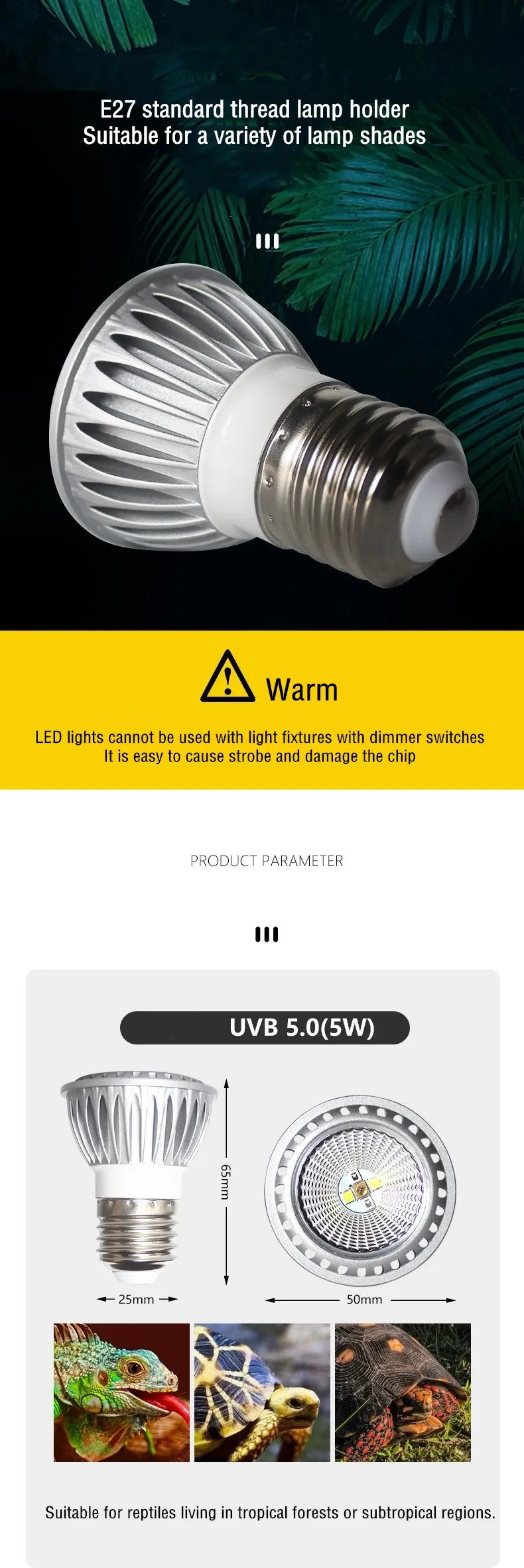 UVA + UVB LED Reptile Amphibians Heating Light Lamp Bulb