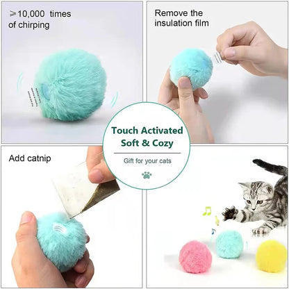 Squeaky Electric Interactive Ball Smart Plush Catnip Pet Cat Toy