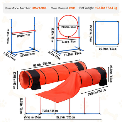 4pcs Pet Dog Agility Training Equipment with Adjustable Hurdles Weave Poles Jump Ring Square Pause Box Whistle