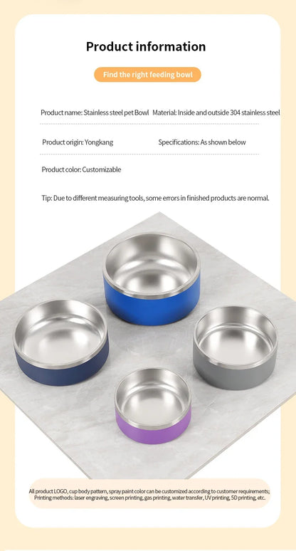 32/64oz Stainless Steel Round Pet Dog Cat Food Water Bowl