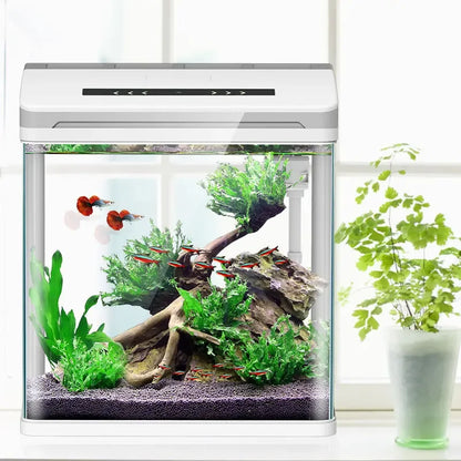 Plexiglass Desktop Smart Fish Tank Aquarium Filter Silent Feeding Box LED Light