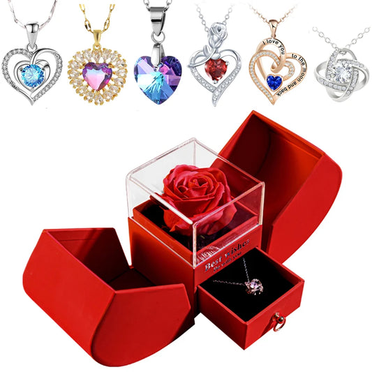 Eternal Rose Gift Box /w Heart Necklace I Love You To The Moon and Back Flower Jewelry Box