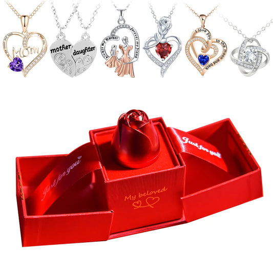 Eternal Rose  /w Crystal Love Pendant Necklace Jewelry Gift Box Set