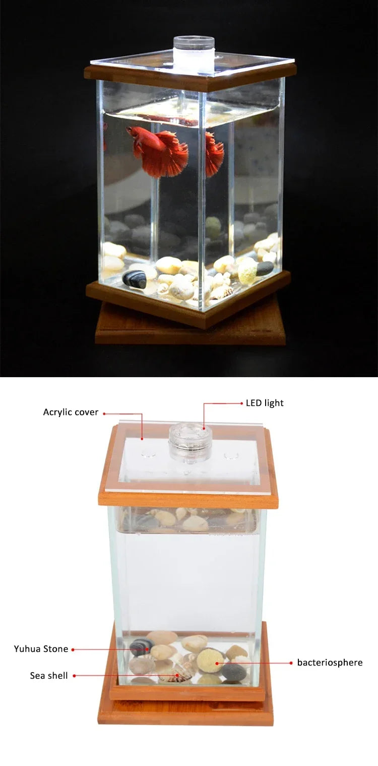 Cylindrical Rotating Desktop Mini Aquarium Fish Tank