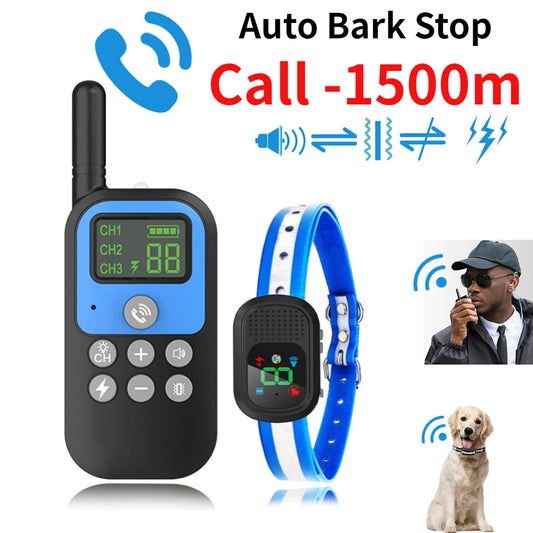 1500m Pet Dog Voice Walkie-Talkie Remote Control Waterproof Rechargeable Training Collar