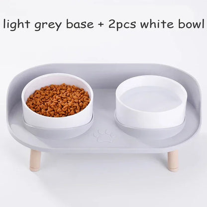 Adjustable Height Elevated Pet Dog Cat Double Food Water Bowls