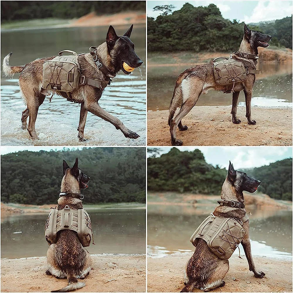 70-100cm Adjustable Tactical No Pull Pet Dog Harness With Control Handle Saddle Bag Pack