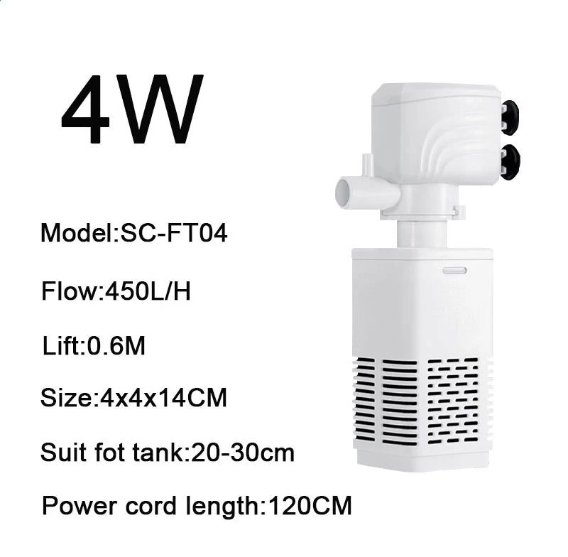 3 in 1 Aquarium Fish Tank Submersible Air Oxygen Aerator Filter Pump Silent