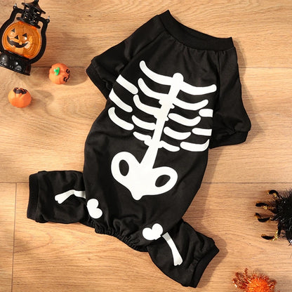 S-XL Pet Dog Cat Halloween Skeleton Jumpsuit Costumes Apparel