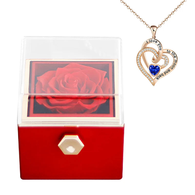 Rotating Preserved Eternal Rose Necklace Gift Box Set