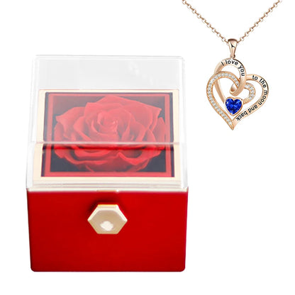 Rotating Preserved Eternal Rose Necklace Gift Box Set