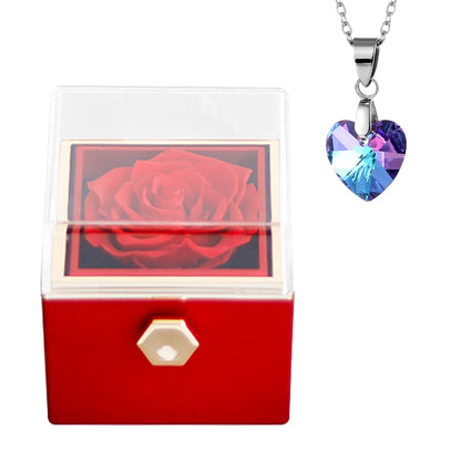 Rotating Preserved Eternal Rose Necklace Gift Box Set