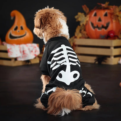 S-XL Pet Dog Cat Halloween Skeleton Jumpsuit Costumes Apparel