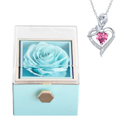 Rotating Preserved Eternal Rose Necklace Gift Box Set