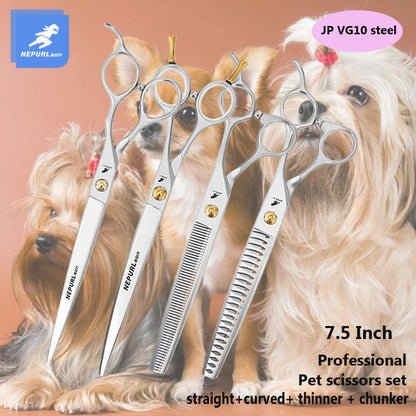 7/7.5" Stainless Steel Pet Dog Cat Curved Chunker Grooming Scissors