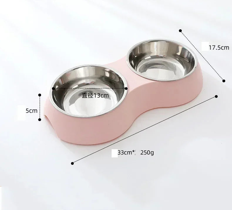 Stainless Steel Double Pet Dog Cat Food Bowl