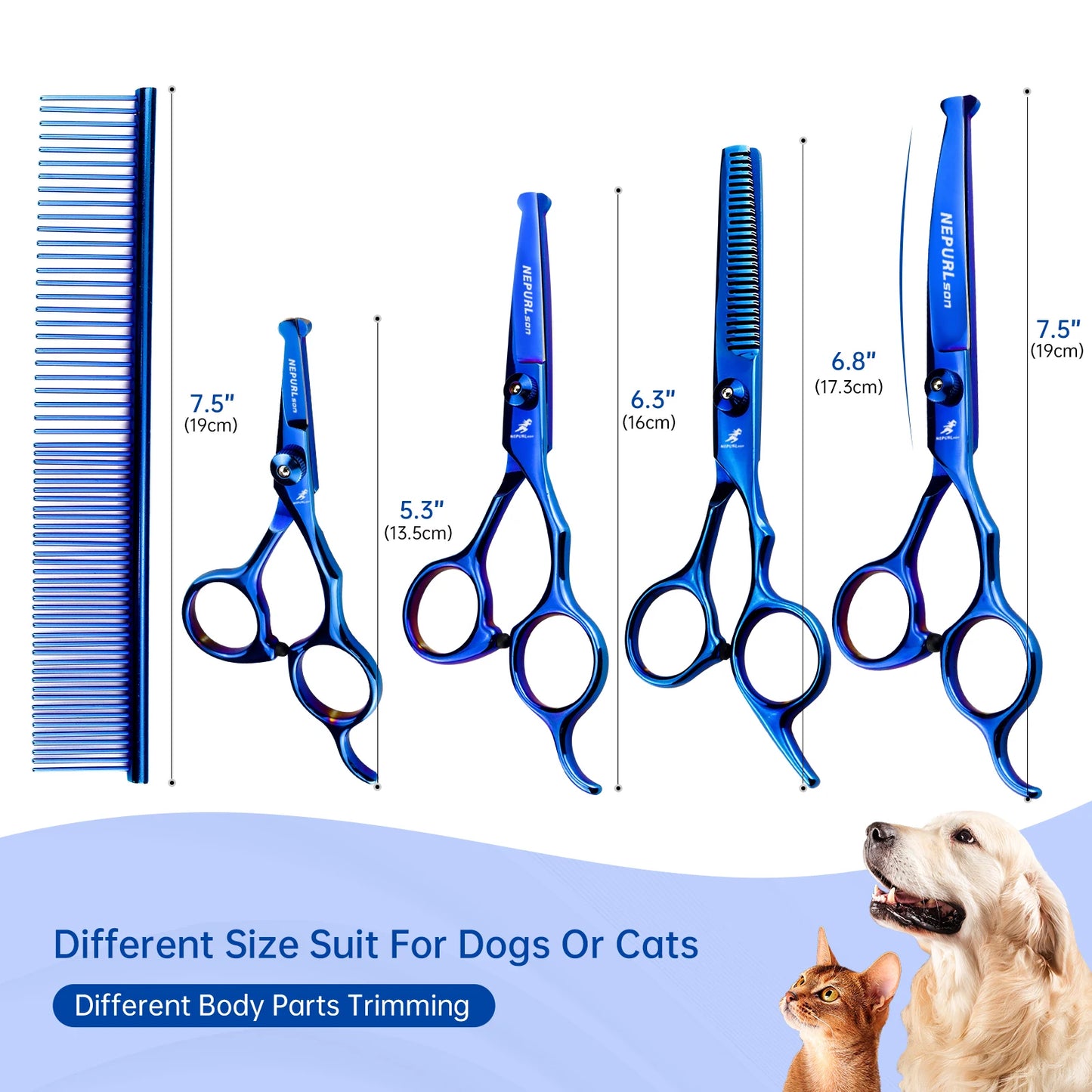 5-7.5" Pet Dog Cat 4pc Stainless Steel Grooming Scissors Comb Sets