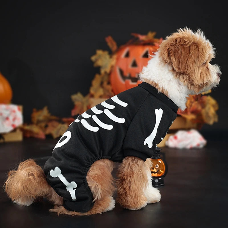 S-XL Pet Dog Cat Halloween Skeleton Jumpsuit Costumes Apparel