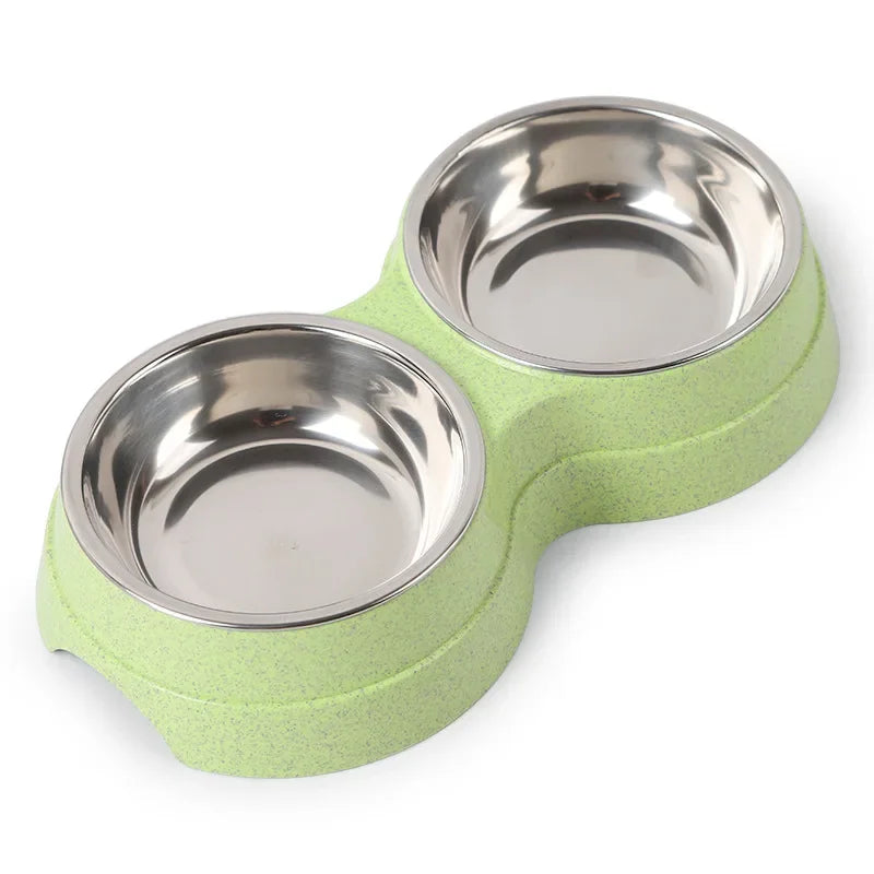 Pet Dog Cat Stainless Steel Double Food Water Bowls