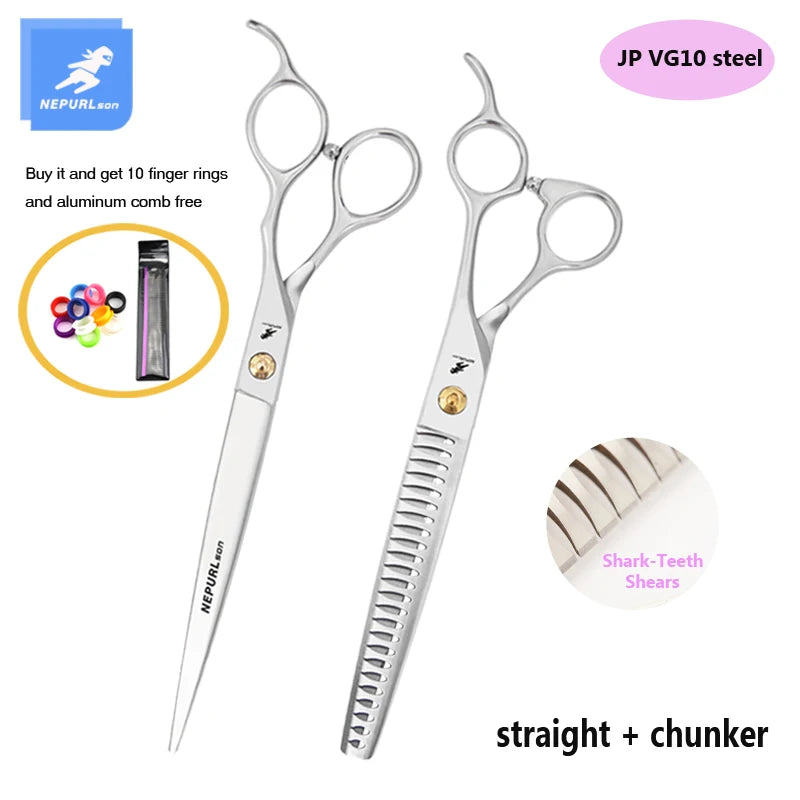 7/7.5" Stainless Steel Pet Dog Cat Curved Chunker Grooming Scissors