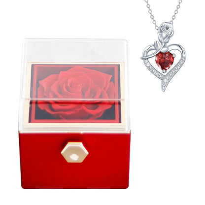 Rotating Preserved Eternal Rose Necklace Gift Box Set