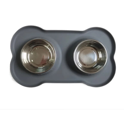 Non Slip Silicone Stainless Steel Double Bowl Pet Dog Cat Water Food Bowl