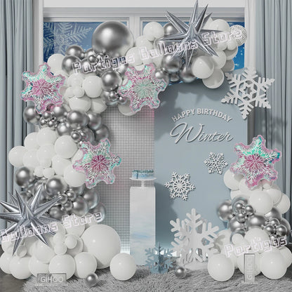 Transparent Dazzling Snowflake Balloon Garland for Winter Decor