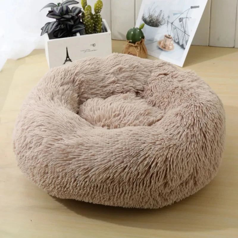 S-XL Pet Cat Dog Round Soft Long Plush Beds Cushion Mat Sleeping Sofa