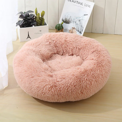 S-XL Pet Cat Dog Round Soft Long Plush Beds Cushion Mat Sleeping Sofa