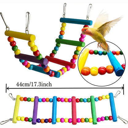 7pcs Wooden Pet Bird Parrot Toys Cage Accessories