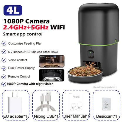 2L Automatic Pet Dog Cat Feeder Food Dispenser with Camera Remote Control WiFi Button