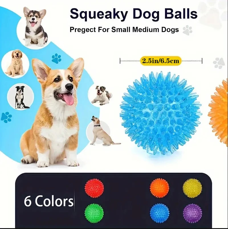 6pcs Ultimate Pet Dog Interactive Squeaky Balls Dental Hygiene Toy Set