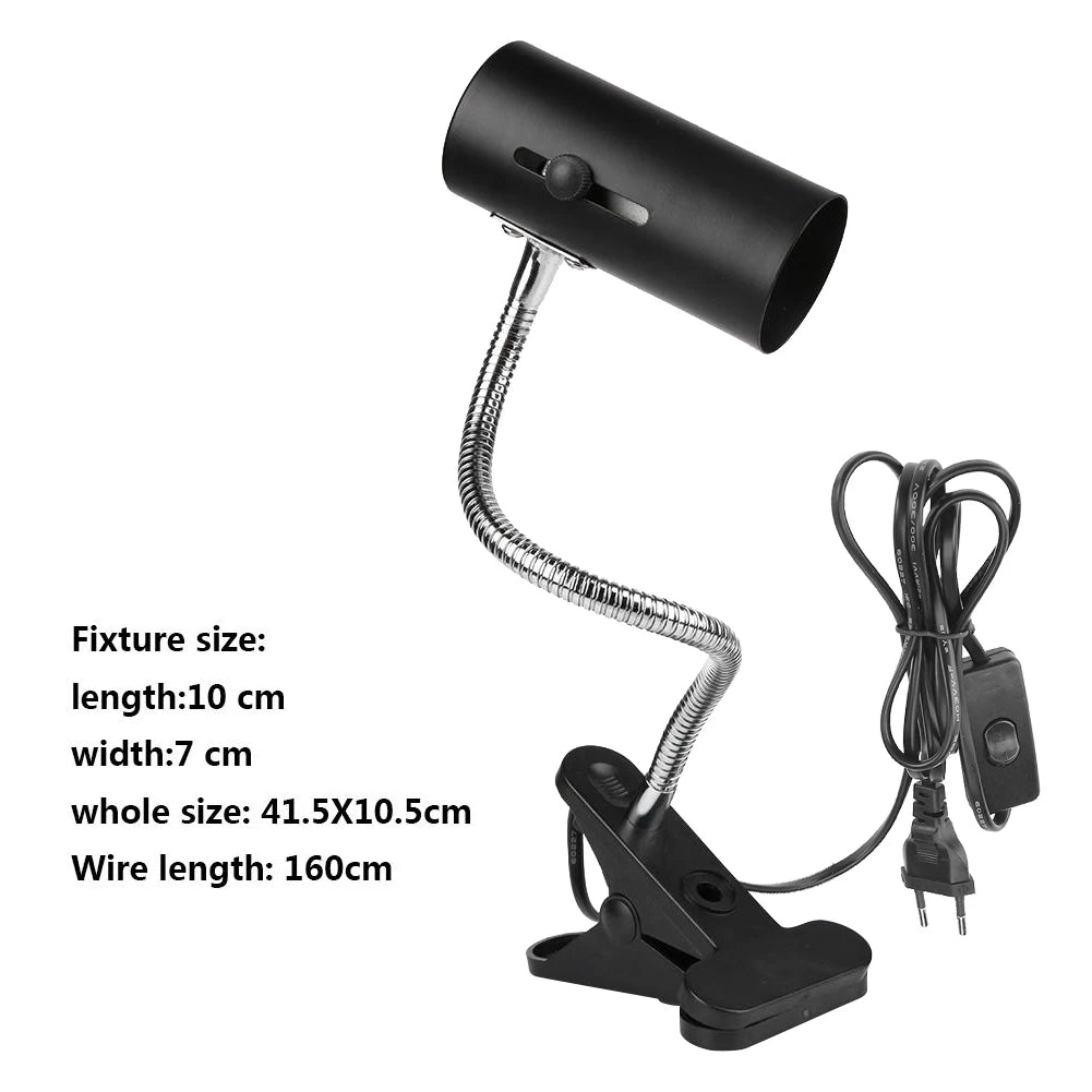 Reptile Amphibian Fish Tank Clip-on Heating Light Holder 360 Degree Rotation E27 Lamp-socket