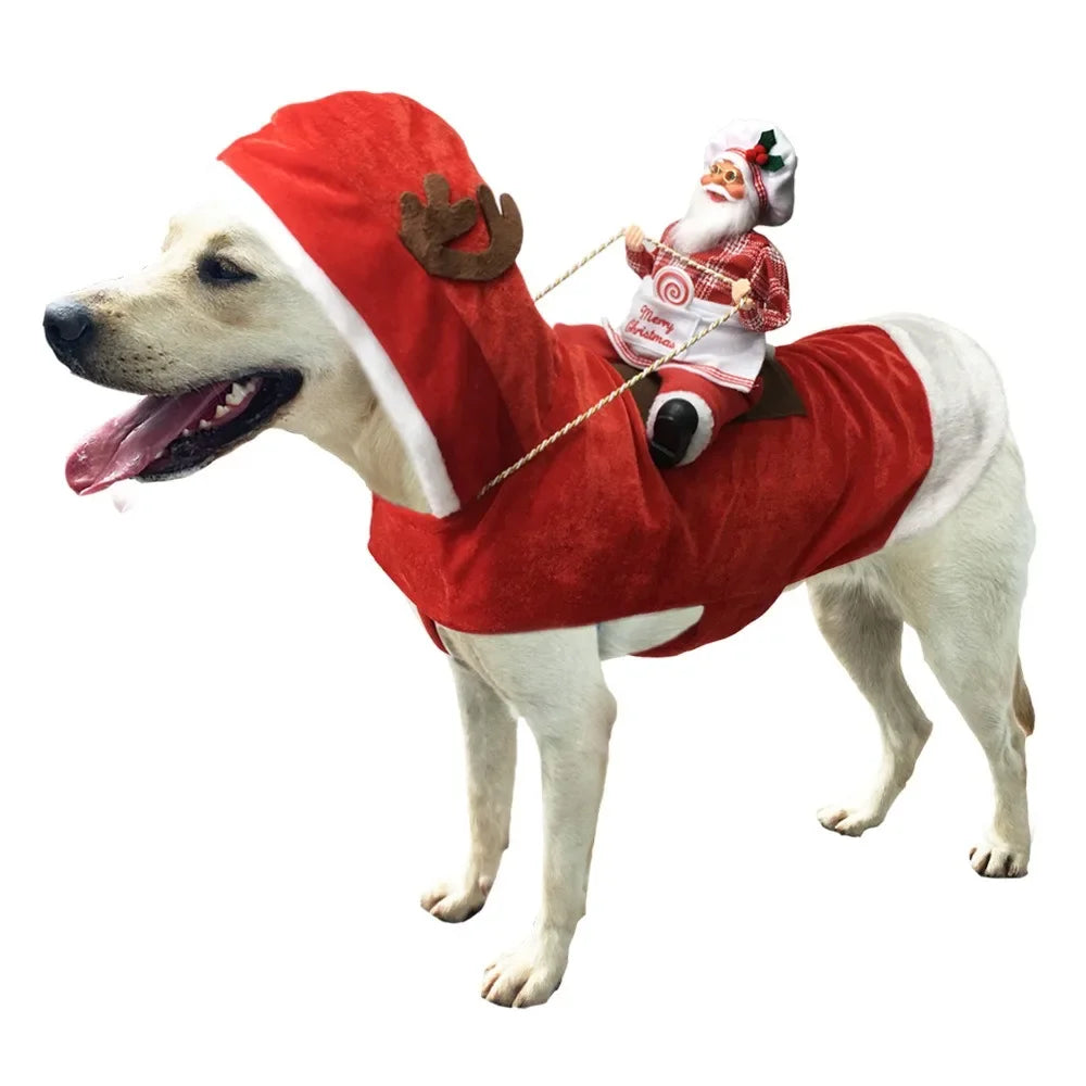 S-2XL Pet Dog Christmas Santa Claus Riding Costume