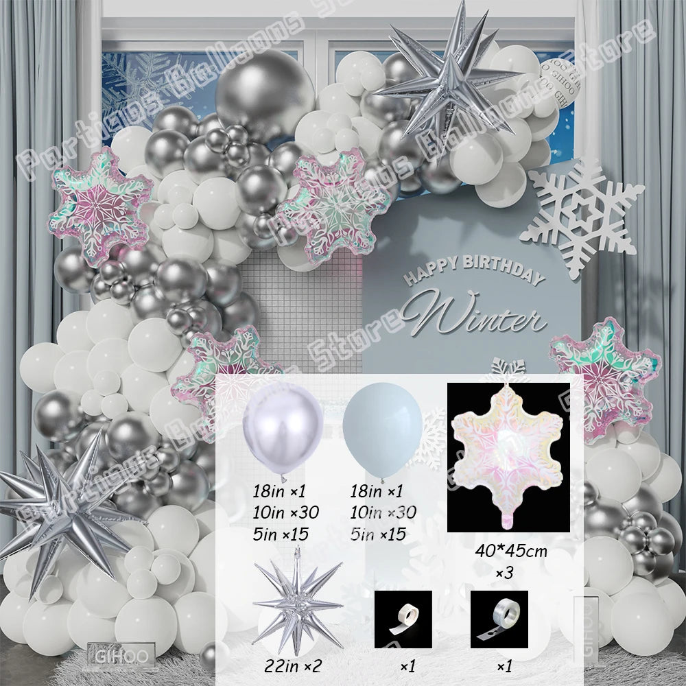 Transparent Dazzling Snowflake Balloon Garland for Winter Decor