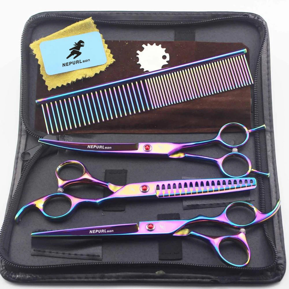 7" Stainless Steel Pet Dog Cat Grooming Scissors Comb Sets