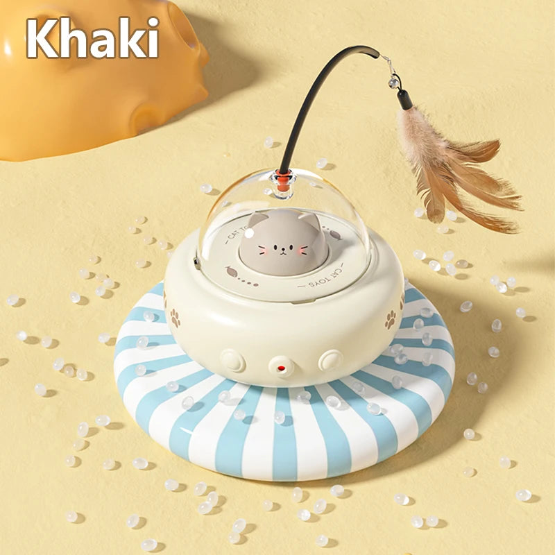 Electric UFO Smart Teaser Pet Cat Toy Stick With Bell Feather