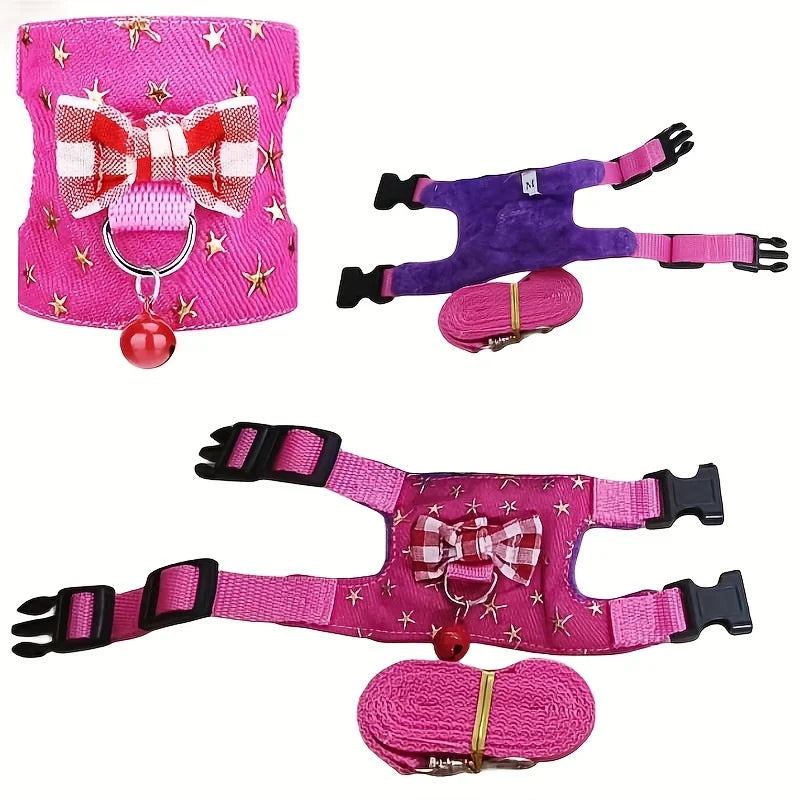 Hamster Harness And Leash 2pcs Set With Bow Bells