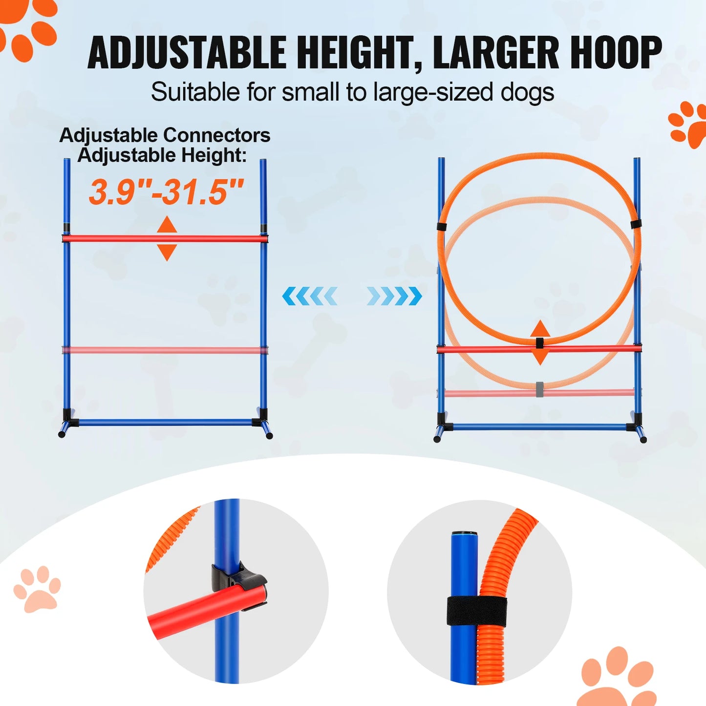 4pcs Pet Dog Agility Training Equipment with Adjustable Hurdles Weave Poles Jump Ring Square Pause Box Whistle